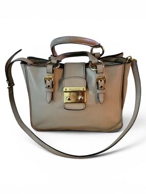 Vintage Miu Miu Madras Convertible Lock Satchel In Toupe